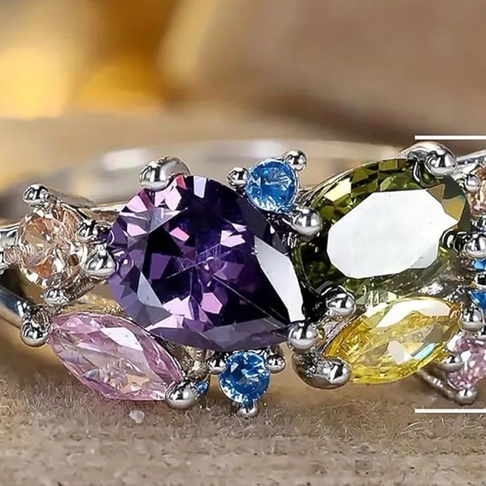 Multicolor Gemstone Silver Ring - Picture 2 of 4